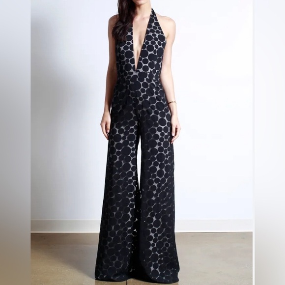 Cushnie Pants - CUSHNIE Halter Neck Polka Dot Jumpsuit in black size 8